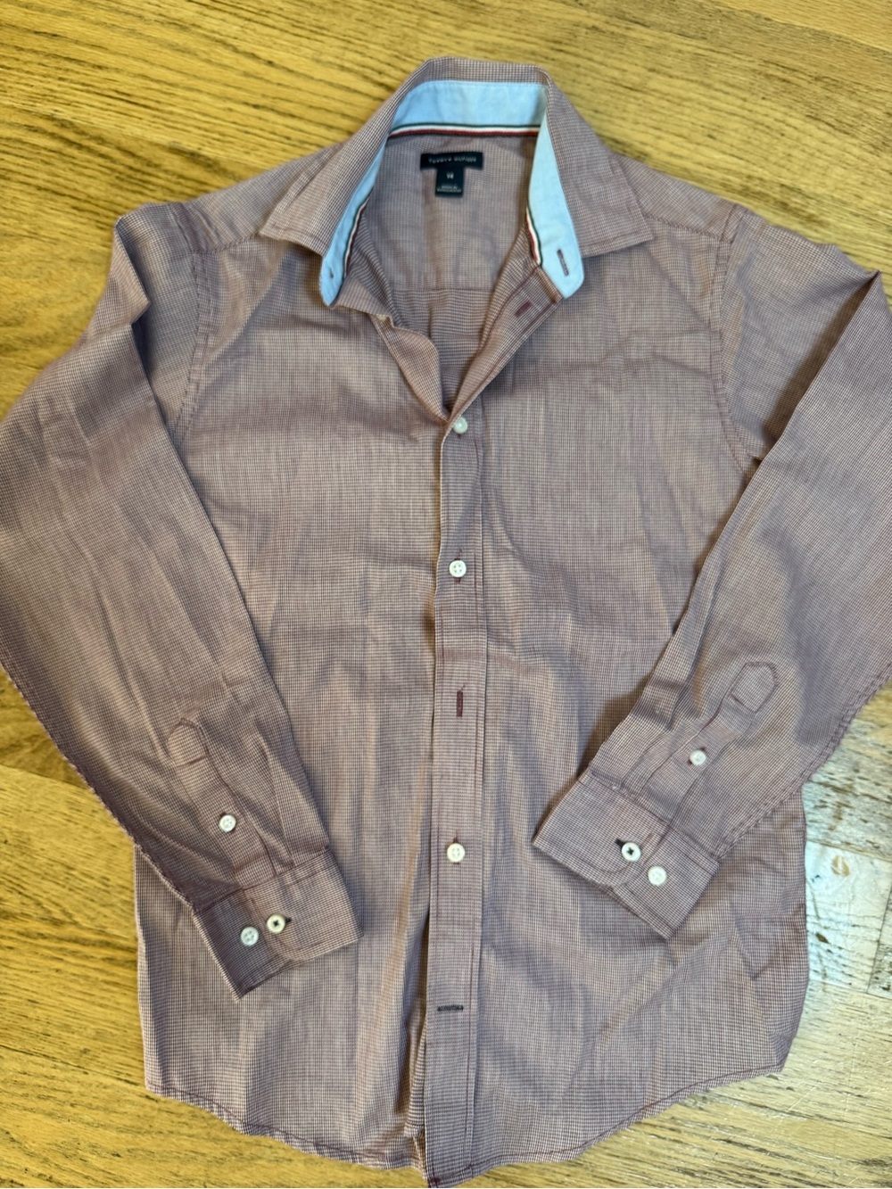 Tommy Hilfiger Boy’s Long-Sleeve Button-Up Shirt in Dusty Red - Classic Casual